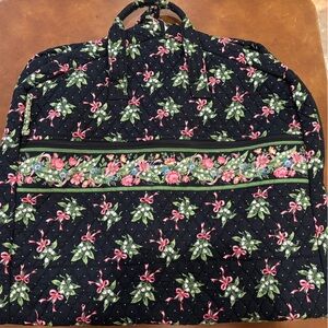 Vintage Vera Bradley Quilted Floral Garment Bag - Black w Pink & Green Accents